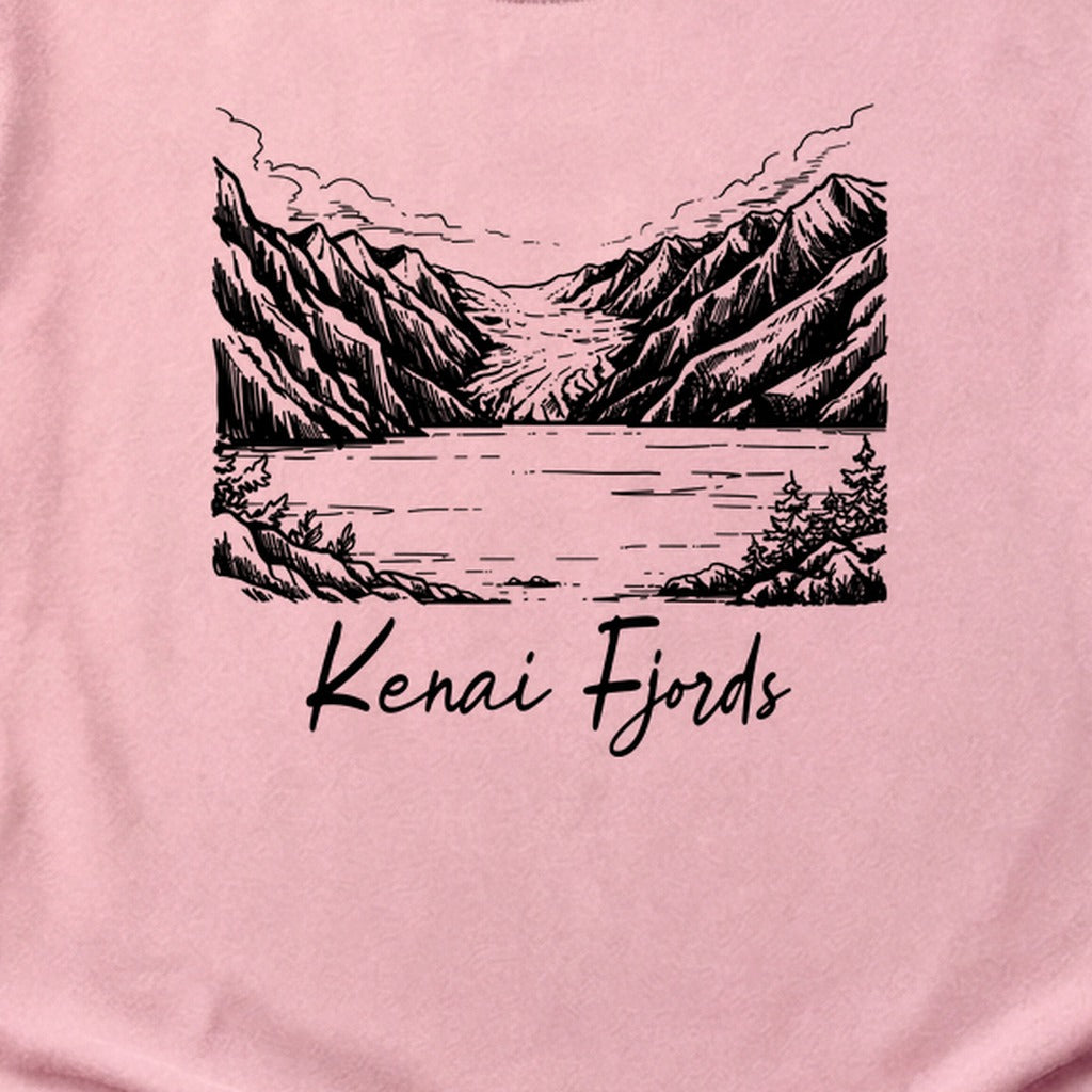 Kenai Fjords Line Drawing Cotton T-Shirt