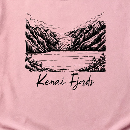 Kenai Fjords Line Drawing Cotton T-Shirt