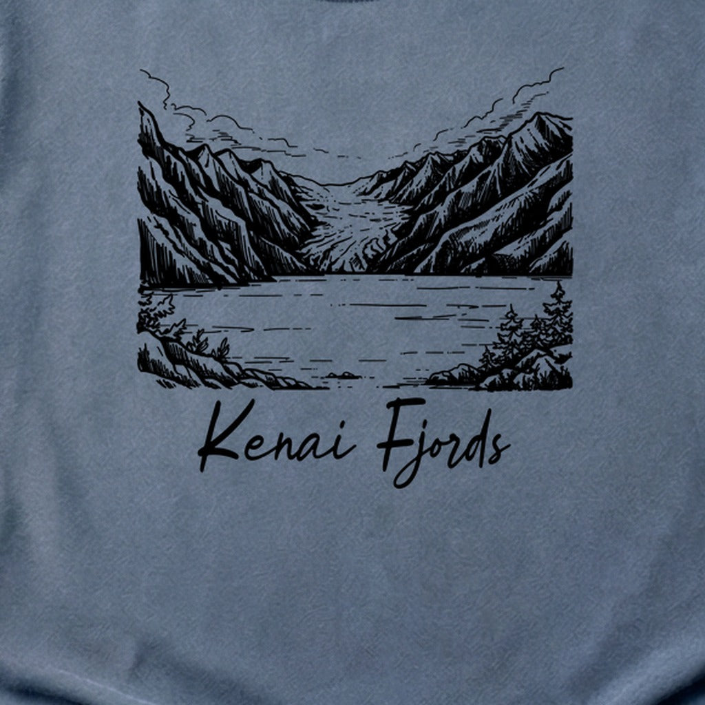 Kenai Fjords Line Drawing Cotton T-Shirt