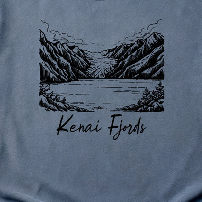 Kenai Fjords Line Drawing Cotton T-Shirt