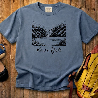 Kenai Fjords Line Drawing Cotton T-Shirt