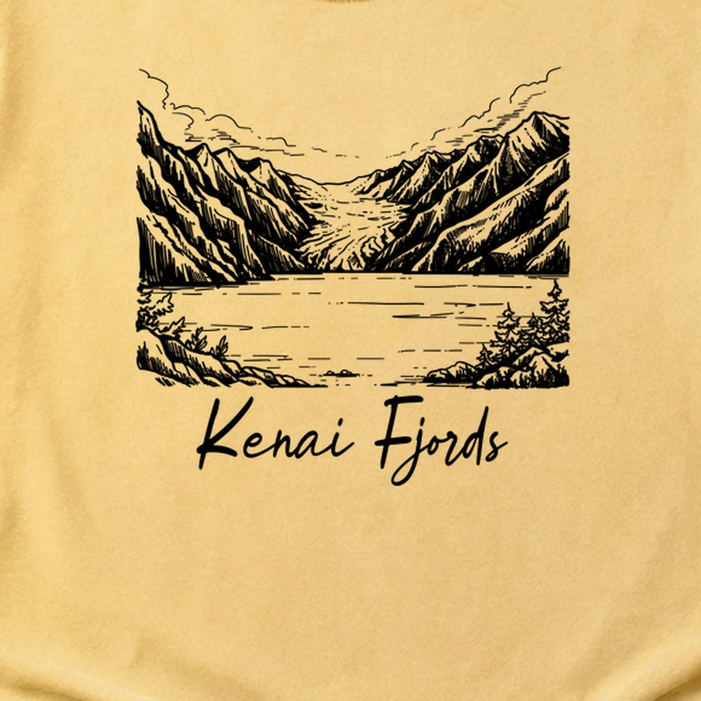 Kenai Fjords Line Drawing Cotton T-Shirt