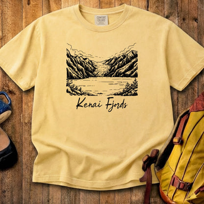 Kenai Fjords Line Drawing Cotton T-Shirt