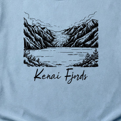 Kenai Fjords Line Drawing Cotton T-Shirt