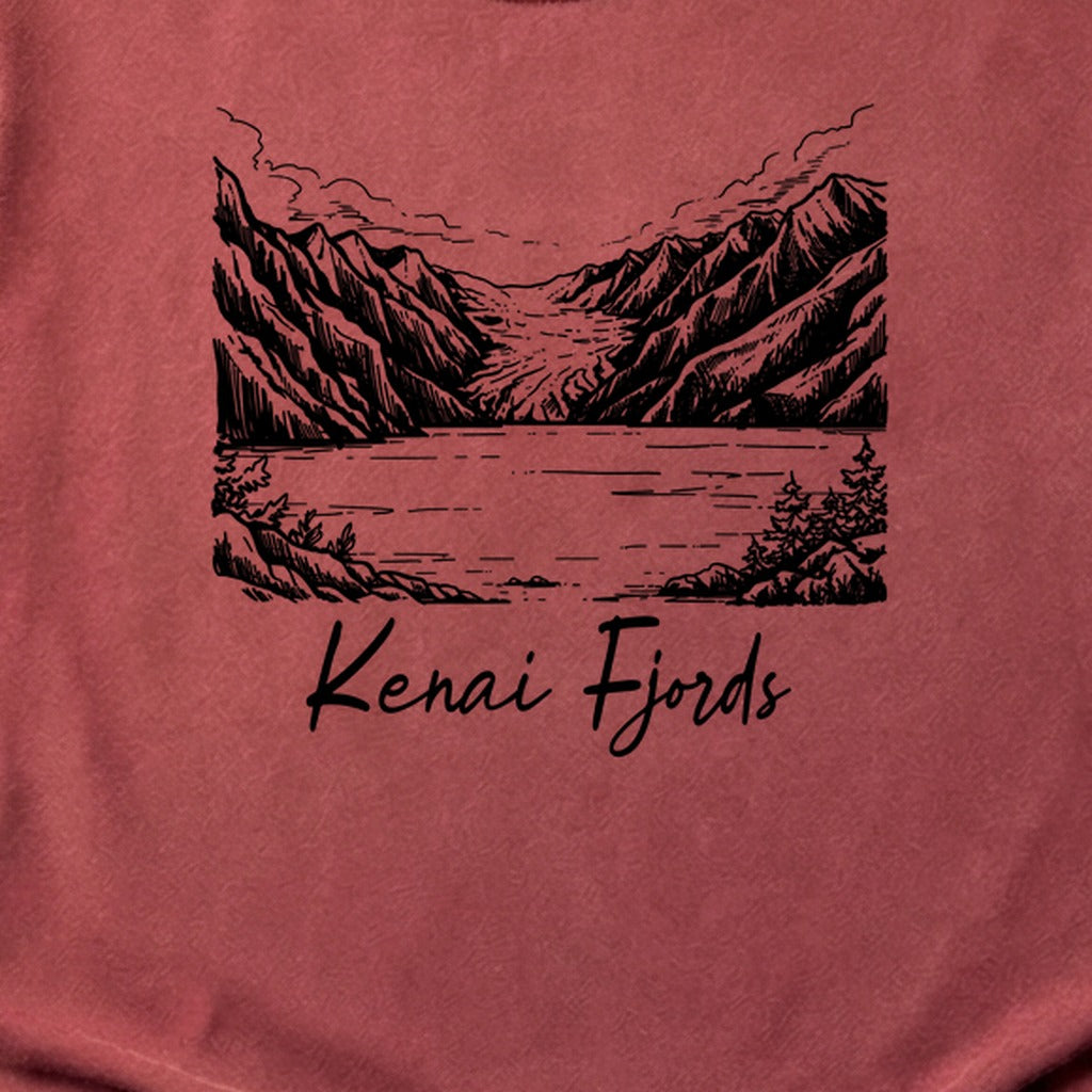 Kenai Fjords Line Drawing Cotton T-Shirt