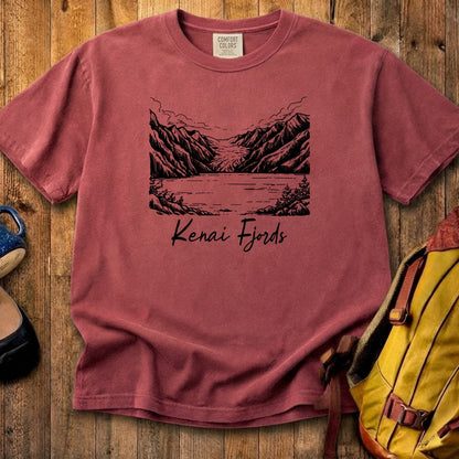 Kenai Fjords Line Drawing Cotton T-Shirt