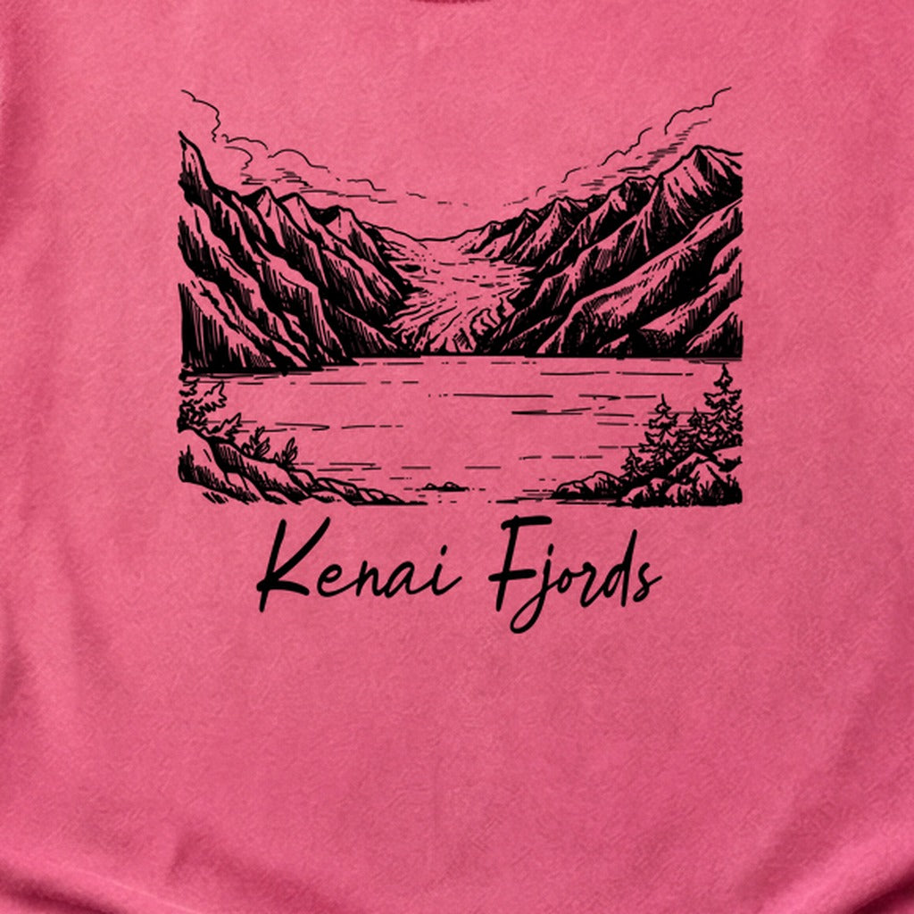Kenai Fjords Line Drawing Cotton T-Shirt