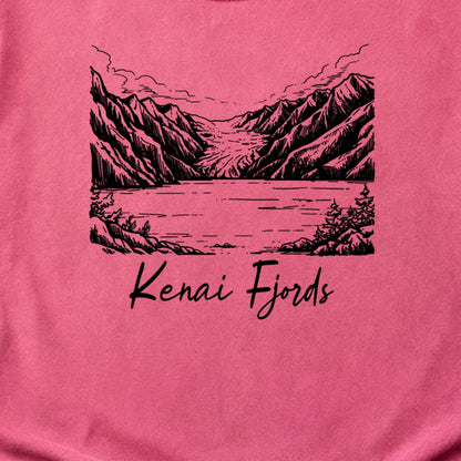 Kenai Fjords Line Drawing Cotton T-Shirt