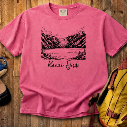 Kenai Fjords Line Drawing Cotton T-Shirt