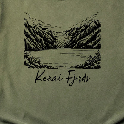 Kenai Fjords Line Drawing Cotton T-Shirt