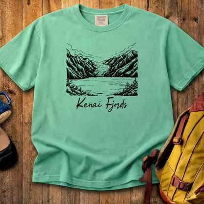 Kenai Fjords Line Drawing Cotton T-Shirt