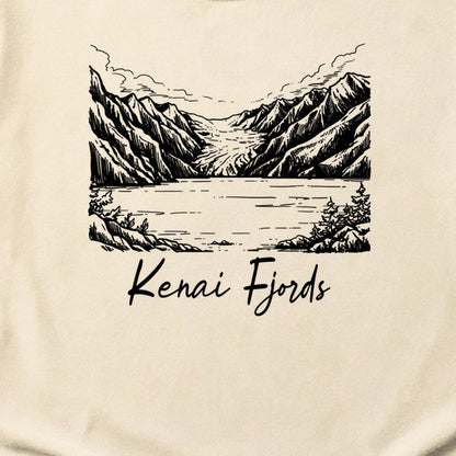 Kenai Fjords Line Drawing Cotton T-Shirt