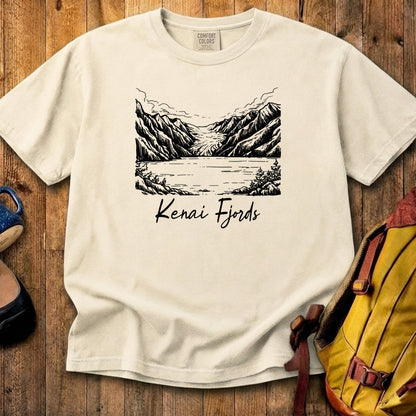 Kenai Fjords Line Drawing Cotton T-Shirt