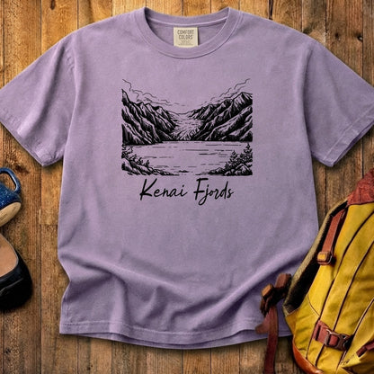 Kenai Fjords Line Drawing Cotton T-Shirt