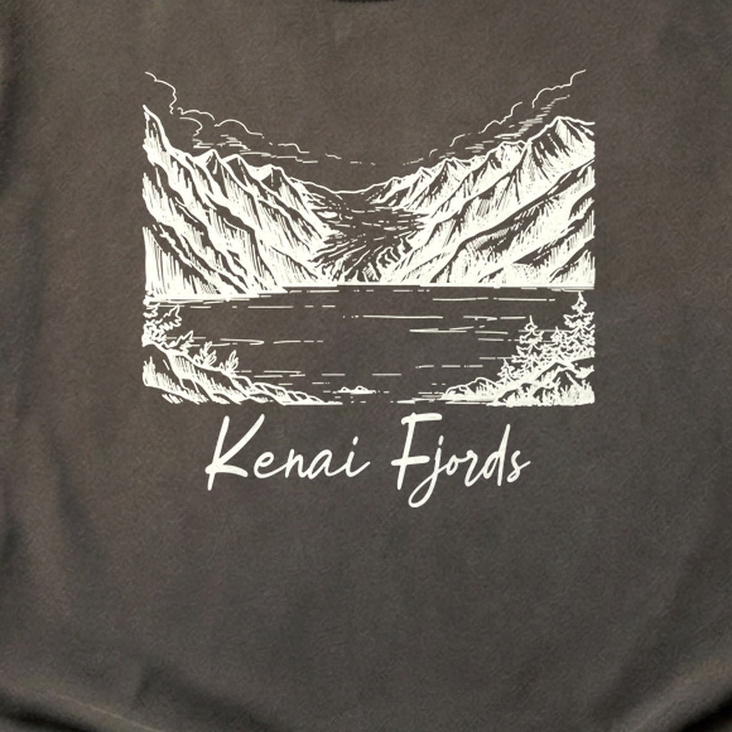 Kenai Fjords Line Drawing Cotton T-Shirt