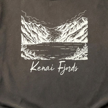 Kenai Fjords Line Drawing Cotton T-Shirt