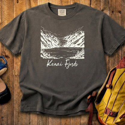Kenai Fjords Line Drawing Cotton T-Shirt
