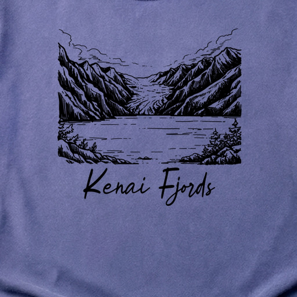 Kenai Fjords Line Drawing Cotton T-Shirt