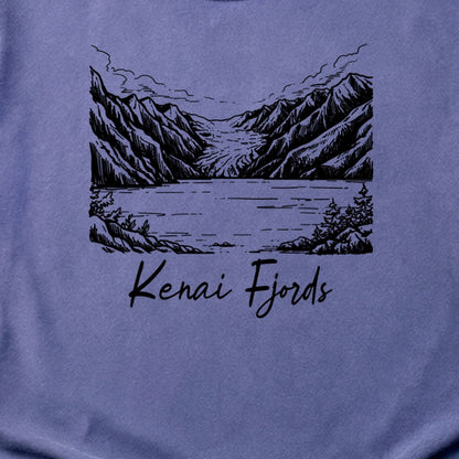 Kenai Fjords Line Drawing Cotton T-Shirt