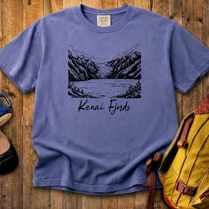 Kenai Fjords Line Drawing Cotton T-Shirt
