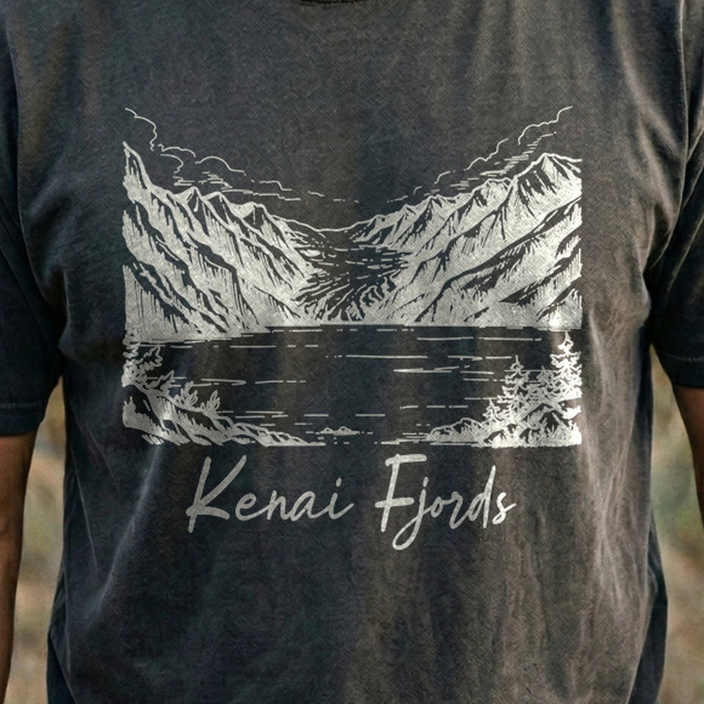 Kenai Fjords Line Drawing Cotton T-Shirt