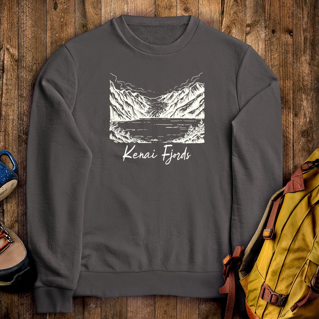 Kenai Fjords Line Drawing Crewneck Sweatshirt
