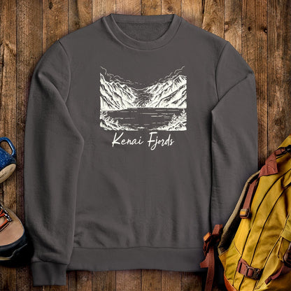 Kenai Fjords Line Drawing Crewneck Sweatshirt