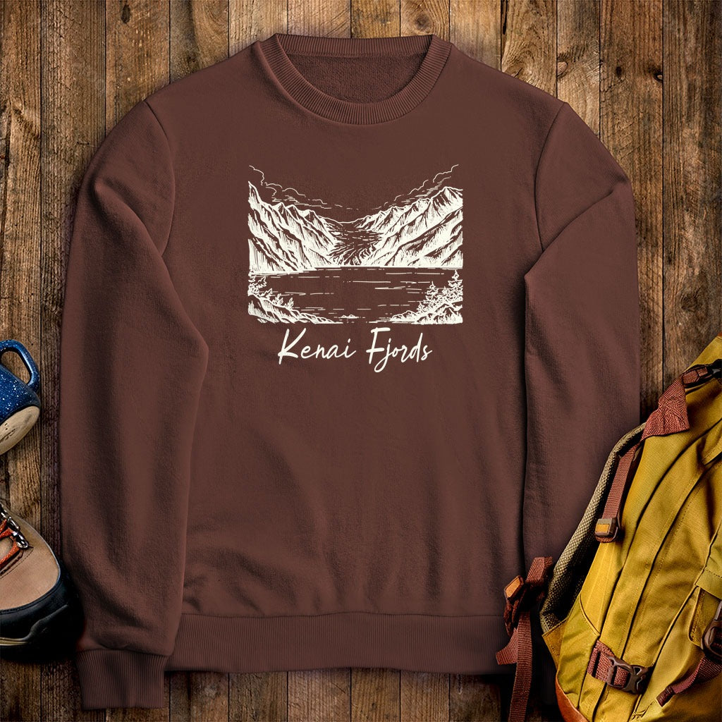 Kenai Fjords Line Drawing Crewneck Sweatshirt