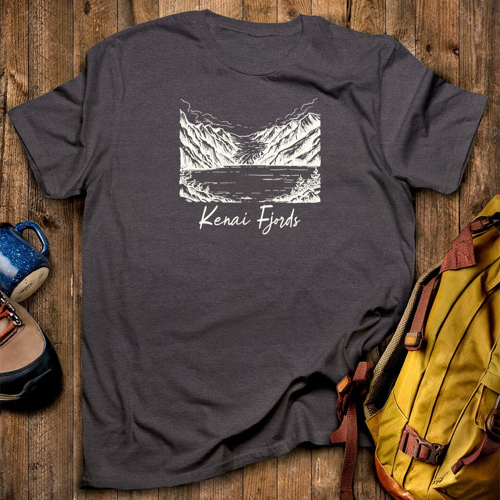 Kenai Fjords Line Drawing T-Shirt