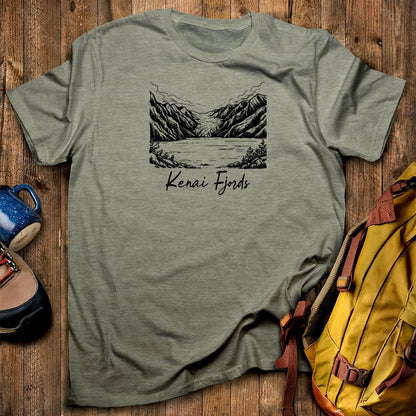 Kenai Fjords Line Drawing T-Shirt