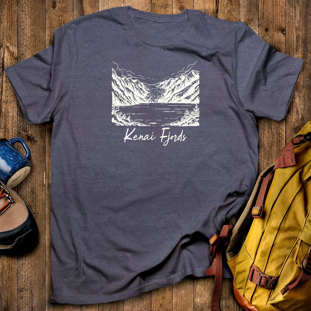 Kenai Fjords Line Drawing T-Shirt
