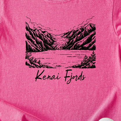 Kenai Fjords Line Drawing Kids Cotton T-Shirt