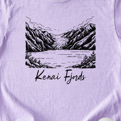 Kenai Fjords Line Drawing Kids Cotton T-Shirt