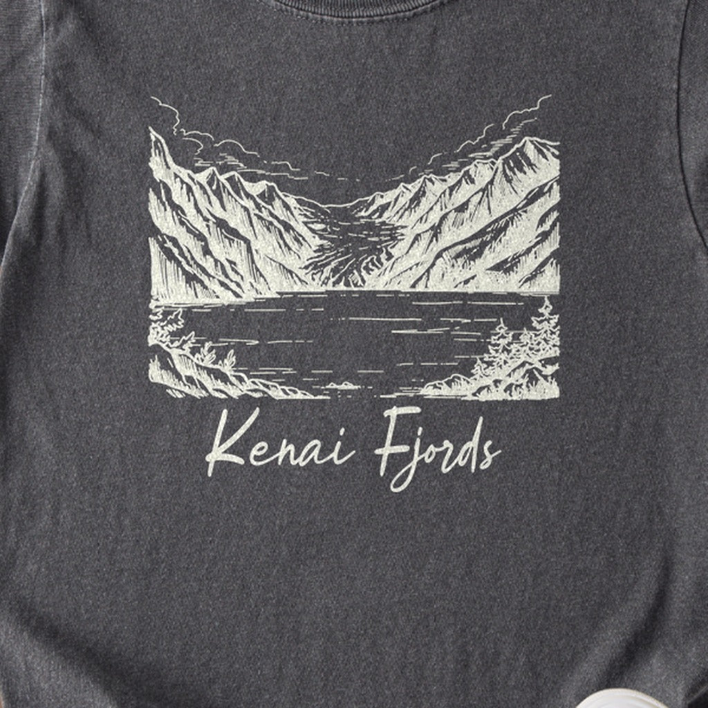 Kenai Fjords Line Drawing Kids Cotton T-Shirt