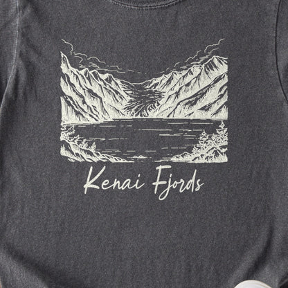 Kenai Fjords Line Drawing Kids Cotton T-Shirt