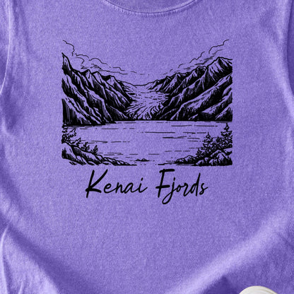 Kenai Fjords Line Drawing Kids Cotton T-Shirt