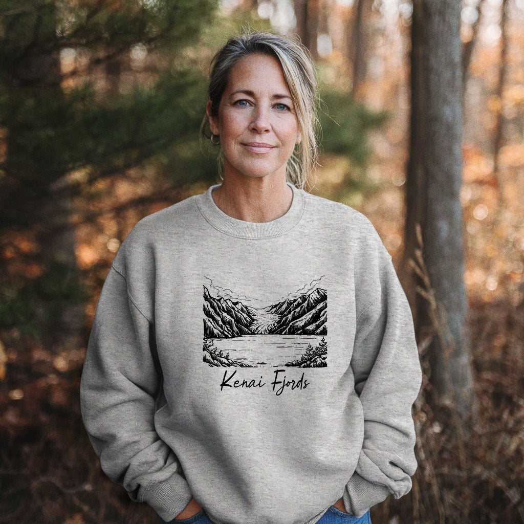 Kenai Fjords Line Drawing Crewneck Sweatshirt