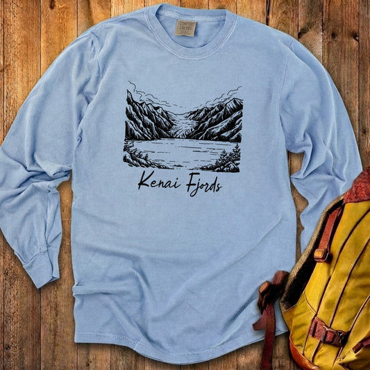 Kenai Fjords Line Drawing Premium Long Sleeve