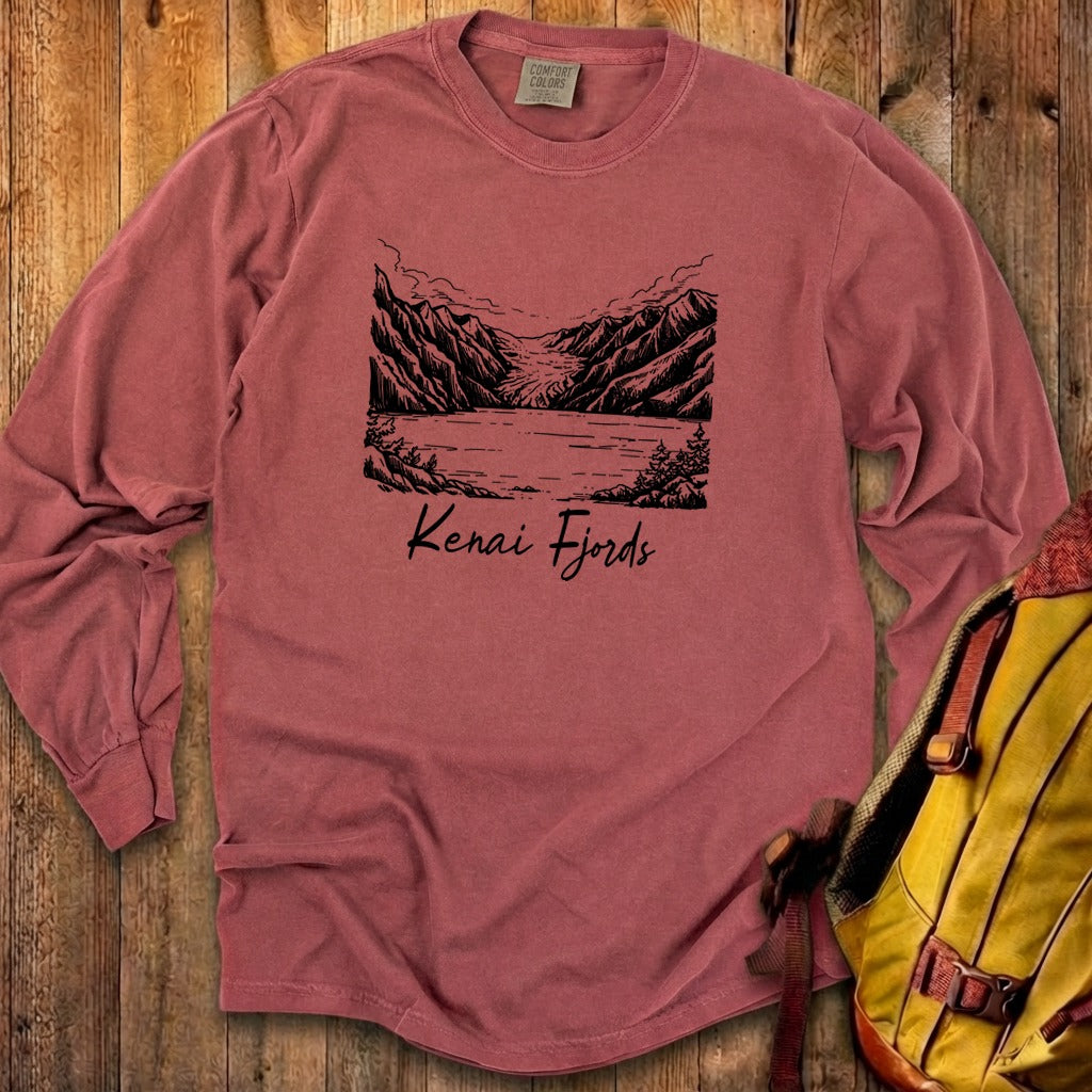 Kenai Fjords Line Drawing Premium Long Sleeve