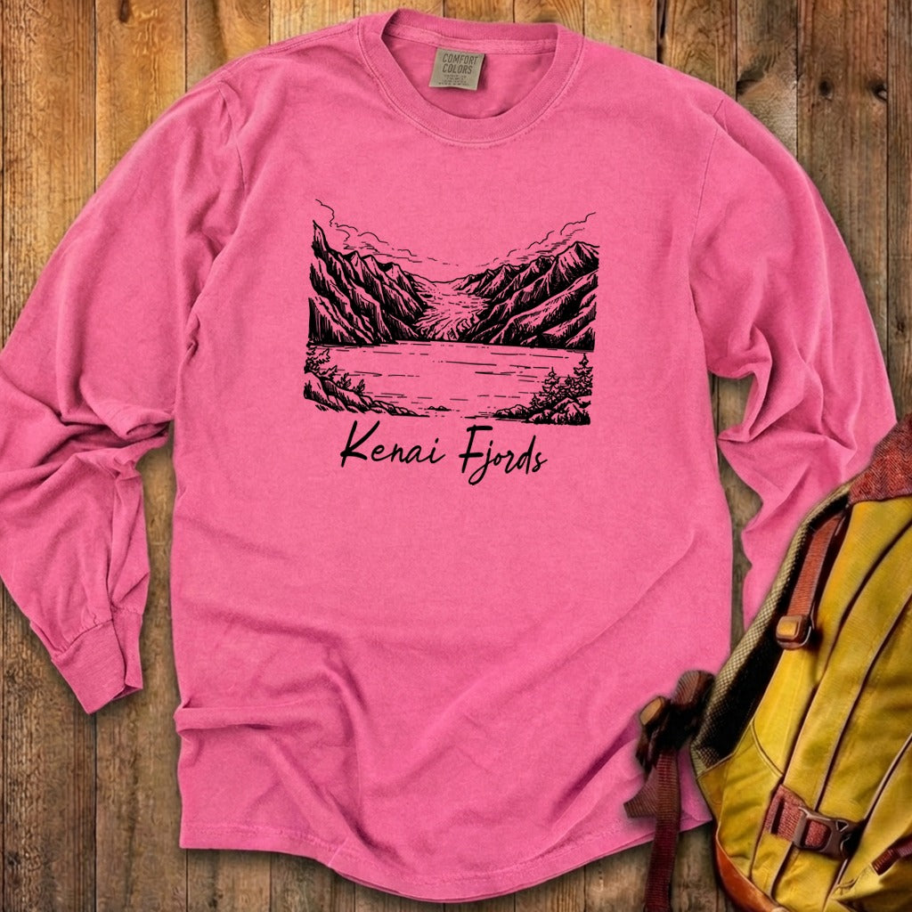 Kenai Fjords Line Drawing Premium Long Sleeve
