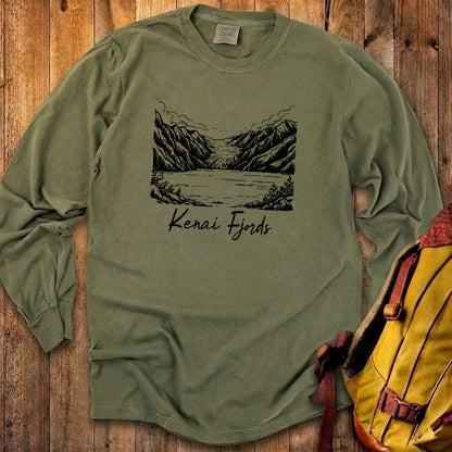Kenai Fjords Line Drawing Premium Long Sleeve