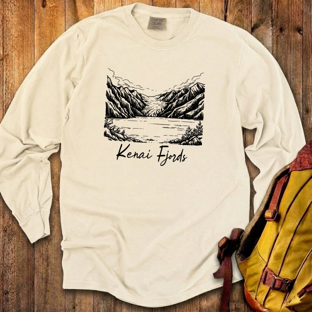 Kenai Fjords Line Drawing Premium Long Sleeve