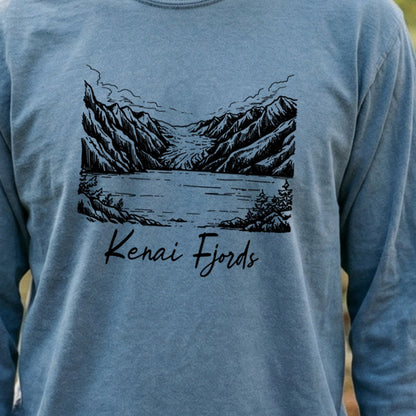 Kenai Fjords Line Drawing Premium Long Sleeve