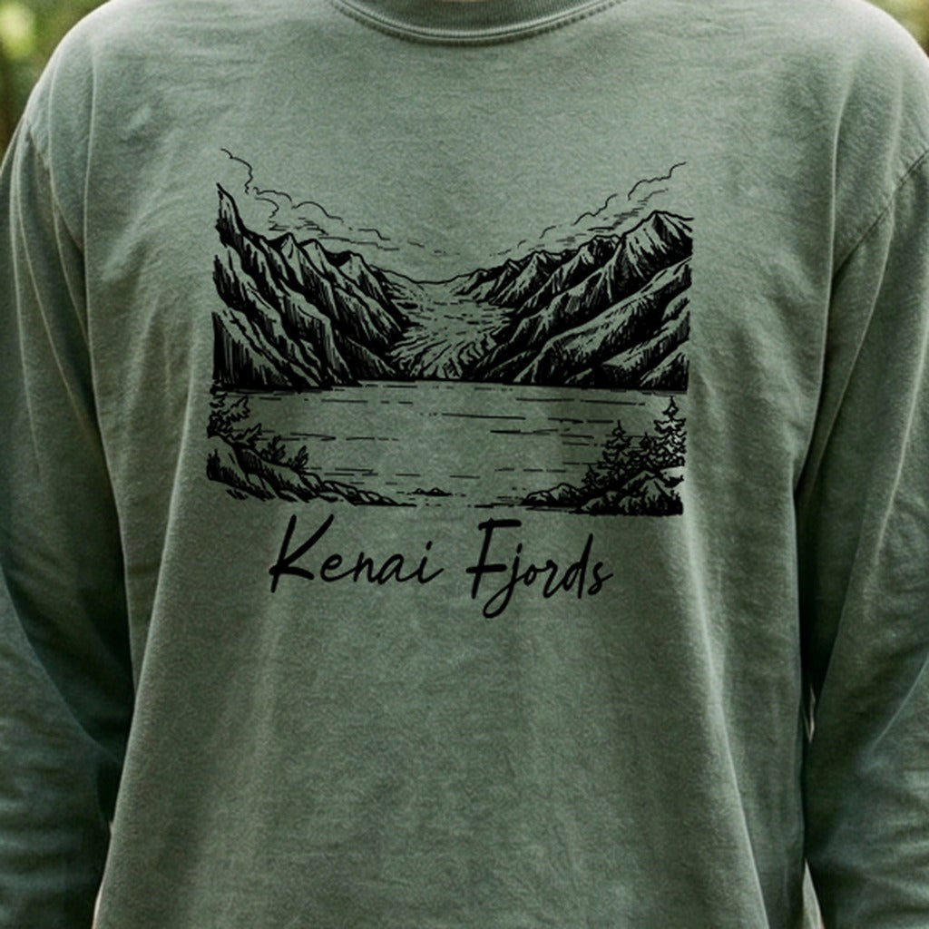 Kenai Fjords Line Drawing Premium Long Sleeve