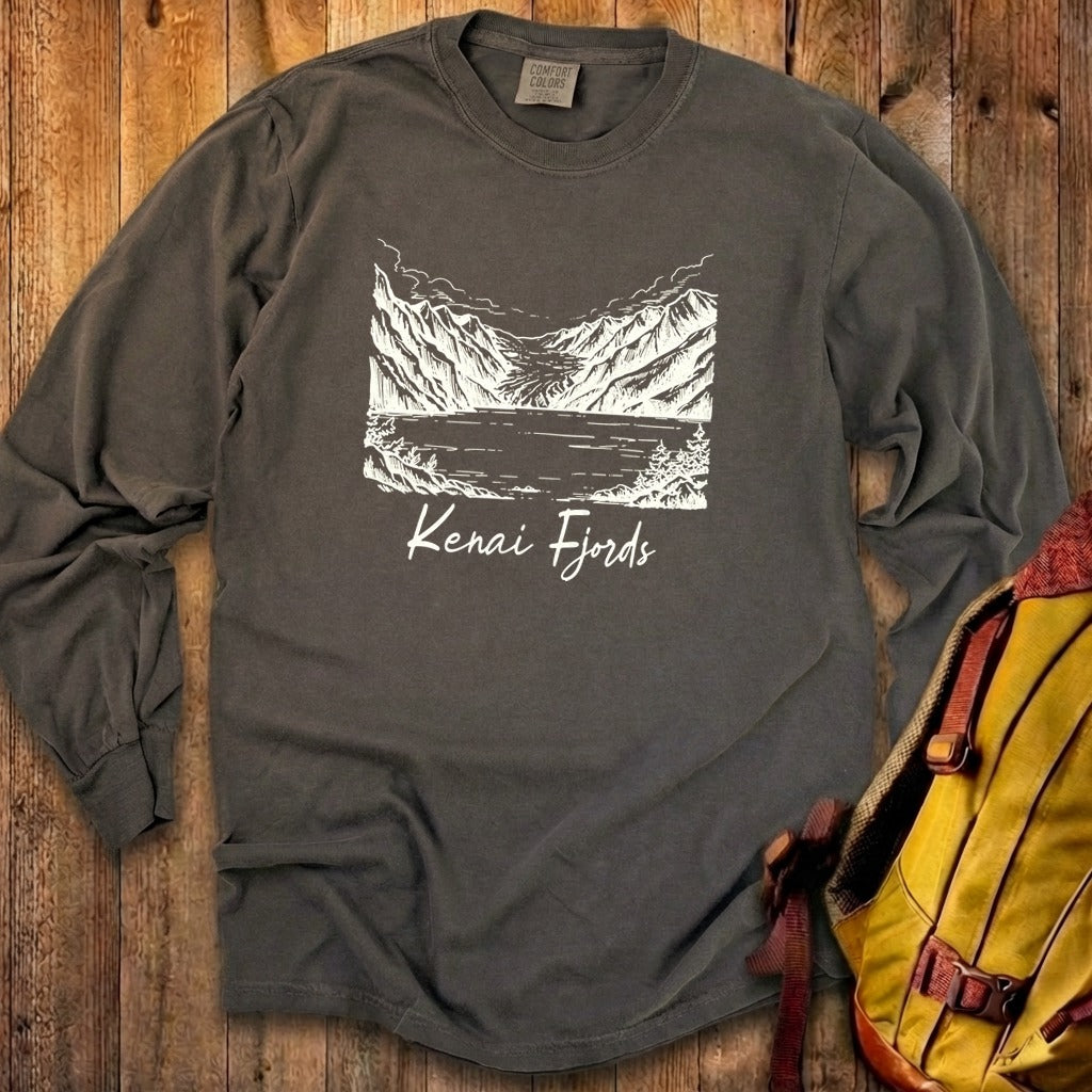 Kenai Fjords Line Drawing Premium Long Sleeve