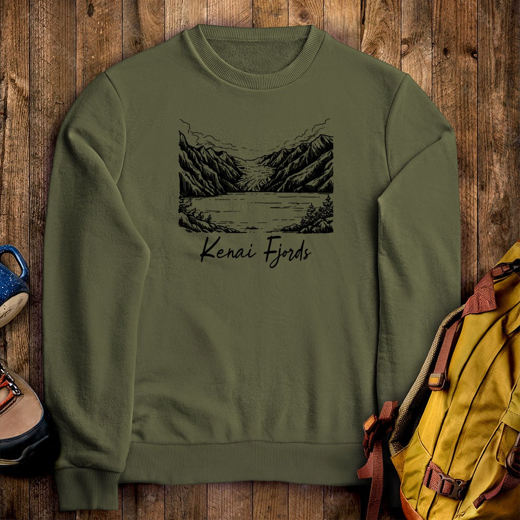 Kenai Fjords Line Drawing Crewneck Sweatshirt