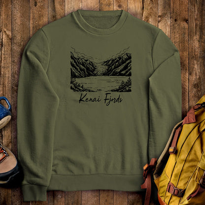 Kenai Fjords Line Drawing Crewneck Sweatshirt