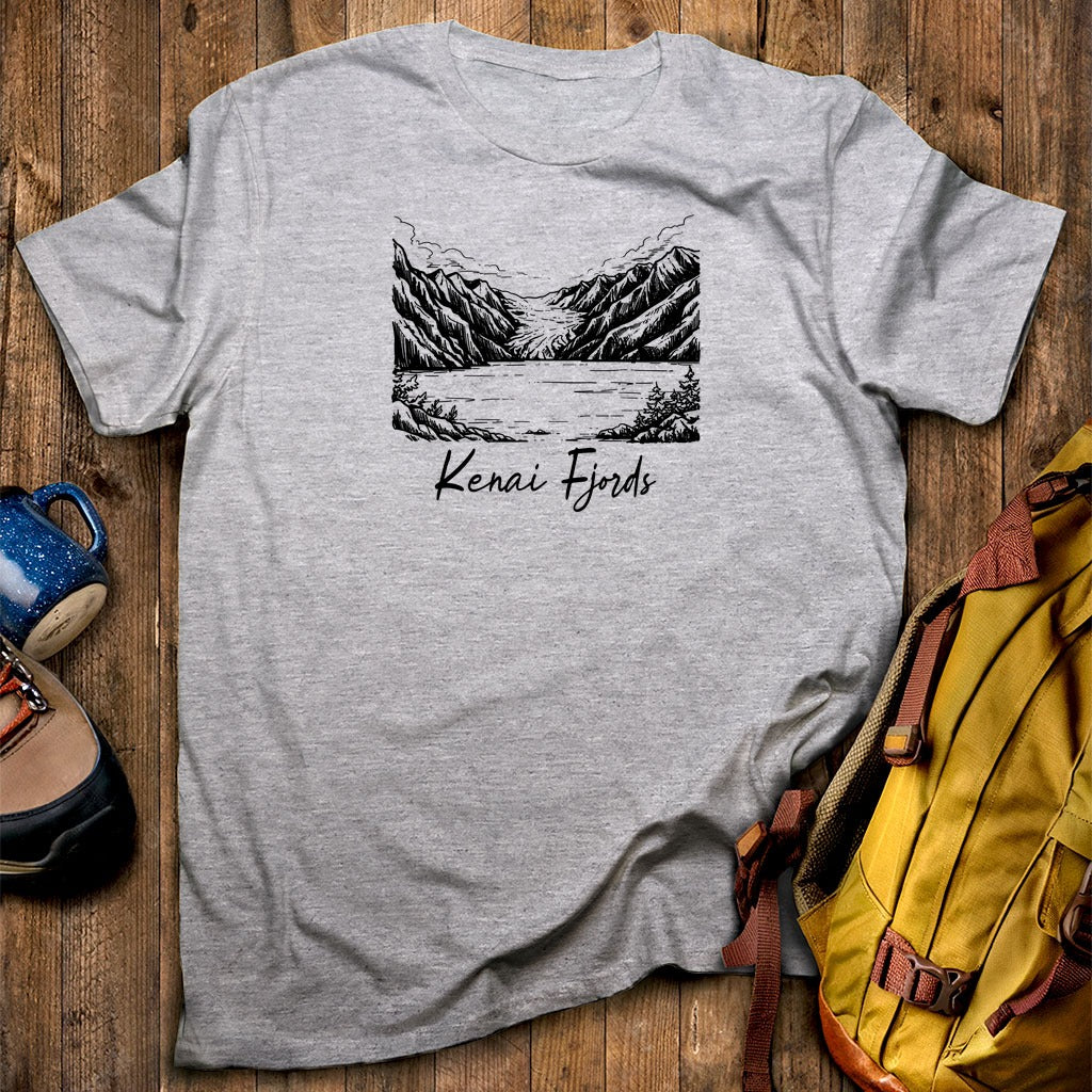 Kenai Fjords Line Drawing T-Shirt