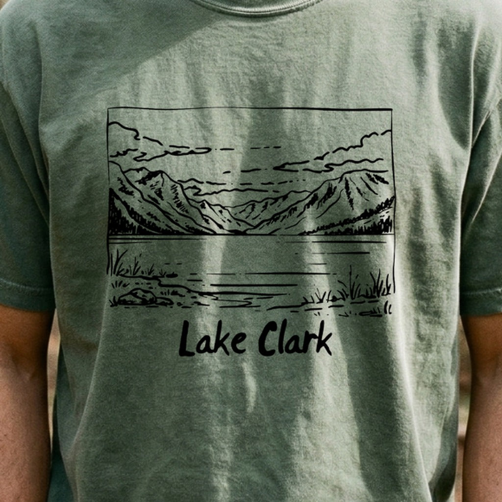 Lake Clark Line Drawing Cotton T-Shirt