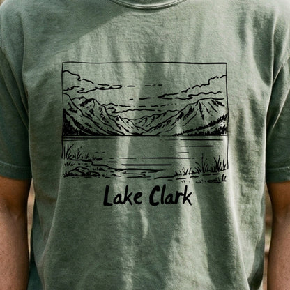 Lake Clark Line Drawing Cotton T-Shirt